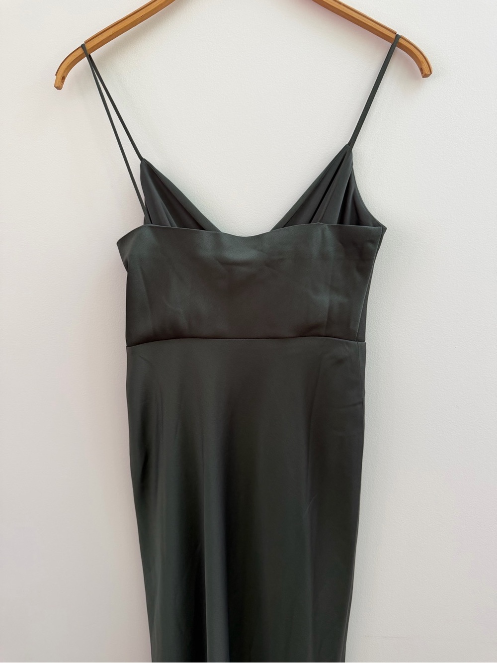 NWT Anthropologie BHLDN Freya Satin Charmeuse Maxi Dress Gray Green Gown 4 - Picture 9 of 16